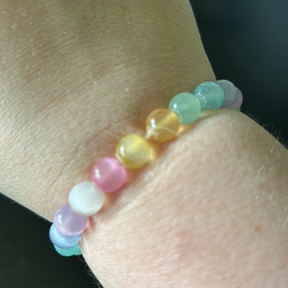 Rainbow Selenite Beaded Stretch Bracelet Multicolor - Picture 5 of 5